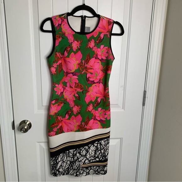 Clover Canyon scoop neck scuba‎ bodycon vibrant floral dress size small vacation - Picture 1 of 7